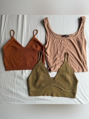 SHEIN Ribbed Crop Tops Bundle - Rust, Olive, Tan